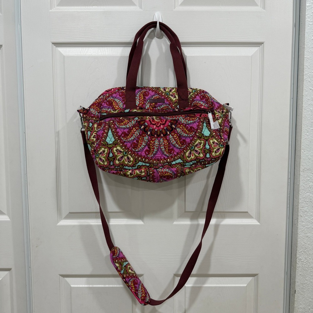 Vera Bradley Pink Paisley Travel Duffel with Maroon Straps